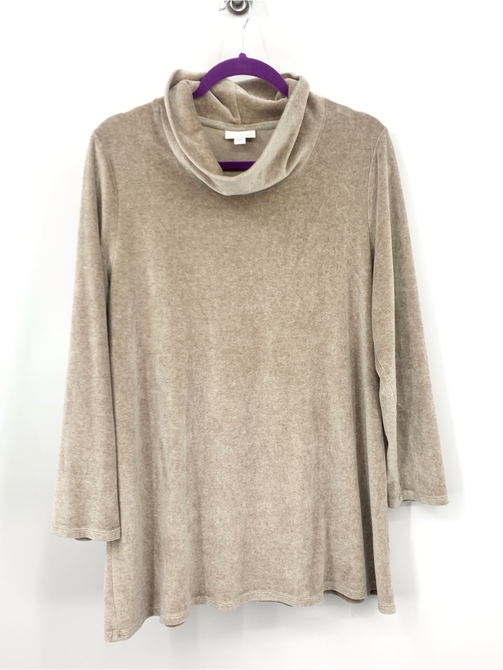 J Jill Purejill Women Size Large Sweater Beige Brown Velvet Cowl Pullover Tunic